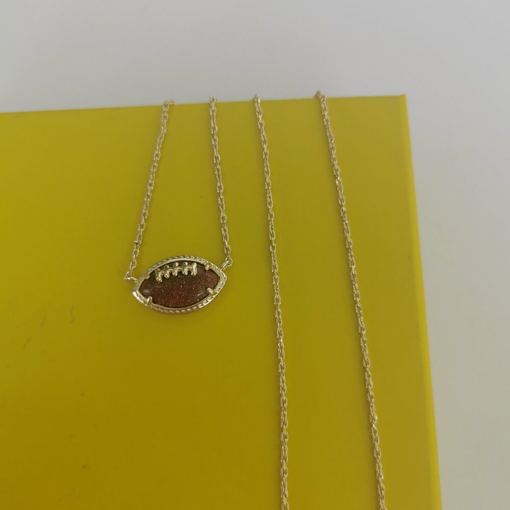 Football Gold Orange Goldstone Short Pendant Necklace by Kendra Scott